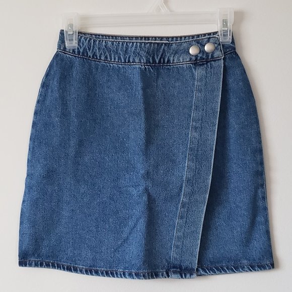 Denim Wrap Skirt in Stonewash Blue - Picture 4 of 8